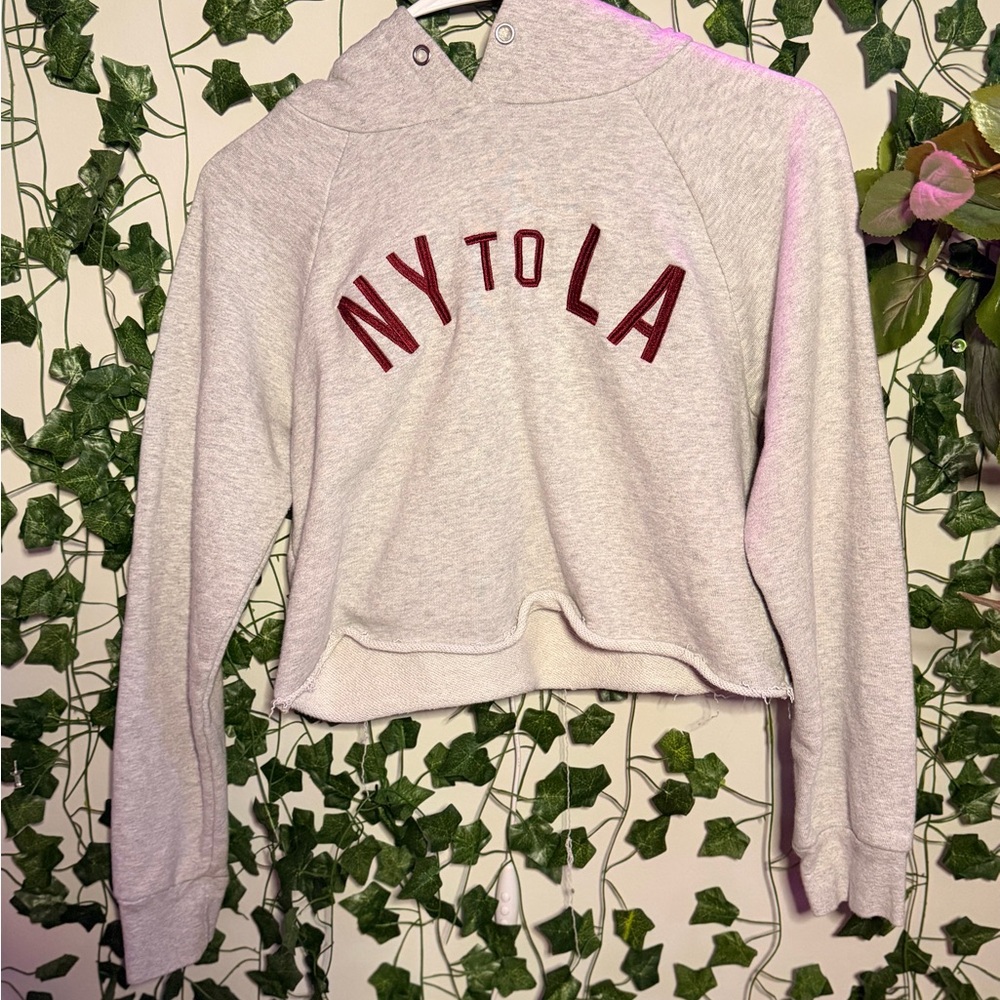 Forever 21 Light Gray Crop Hoodie with Red Lettering